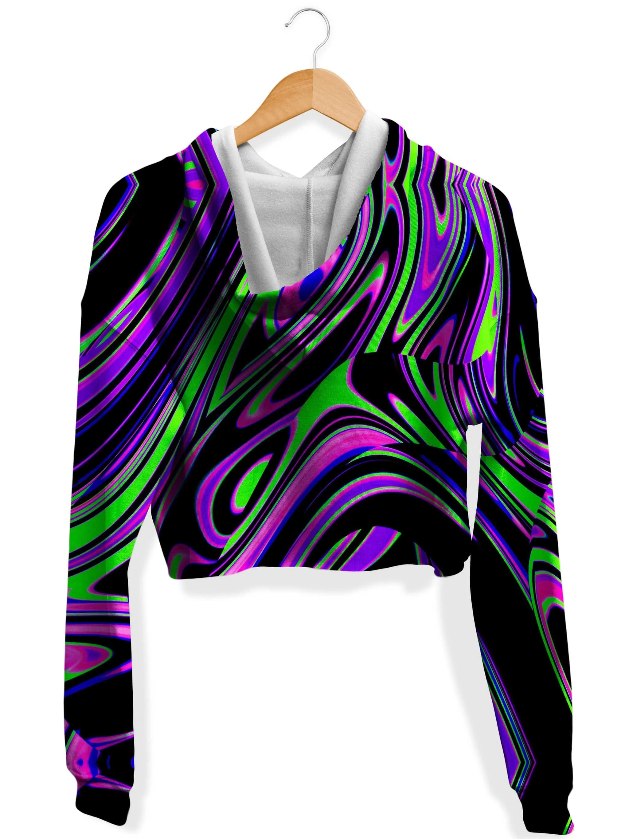 Violet and Lime Blackout Drip Fleece Crop Hoodie