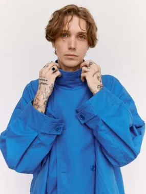 Waxed Cropped Oversized Coat - Blue