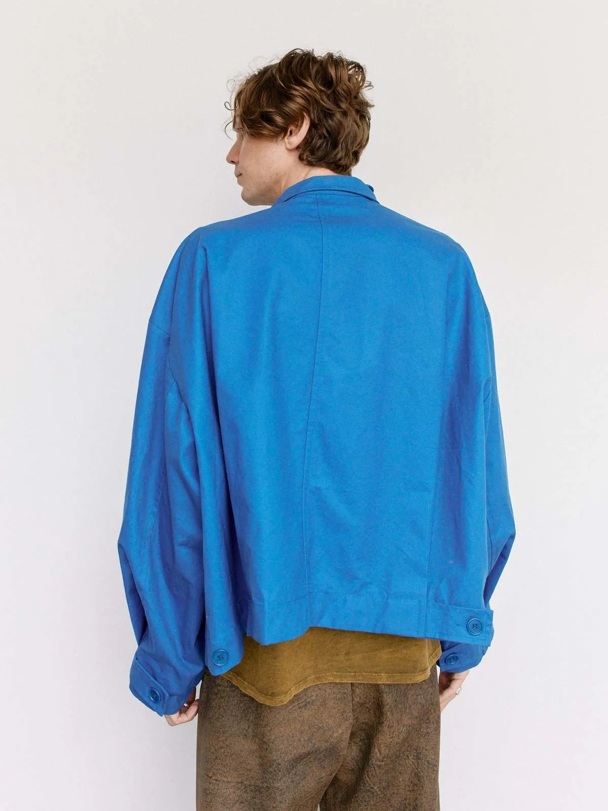 Waxed Cropped Oversized Coat - Blue