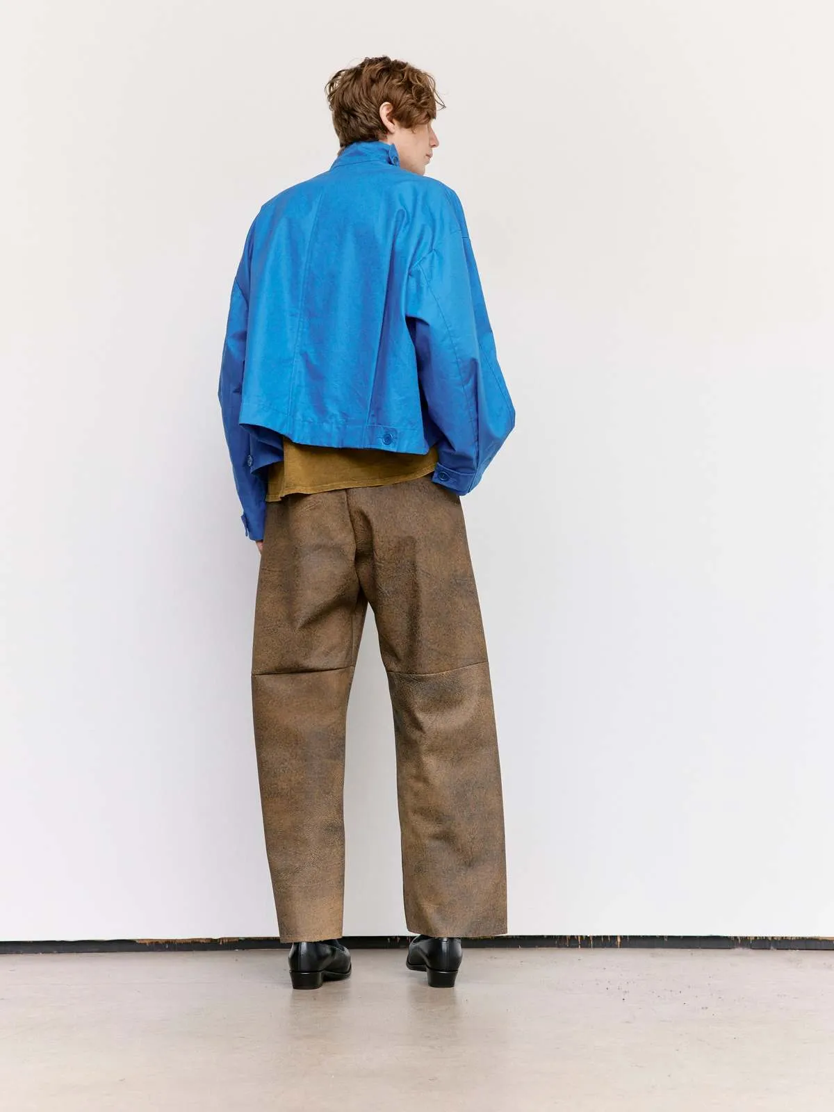 Waxed Cropped Oversized Coat - Blue