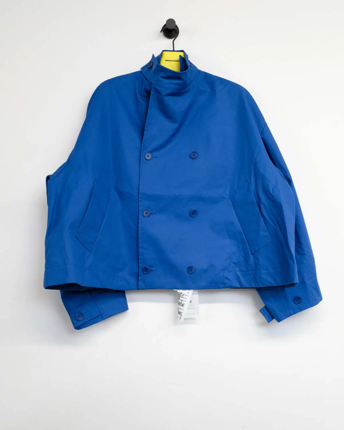 Waxed Cropped Oversized Coat - Blue