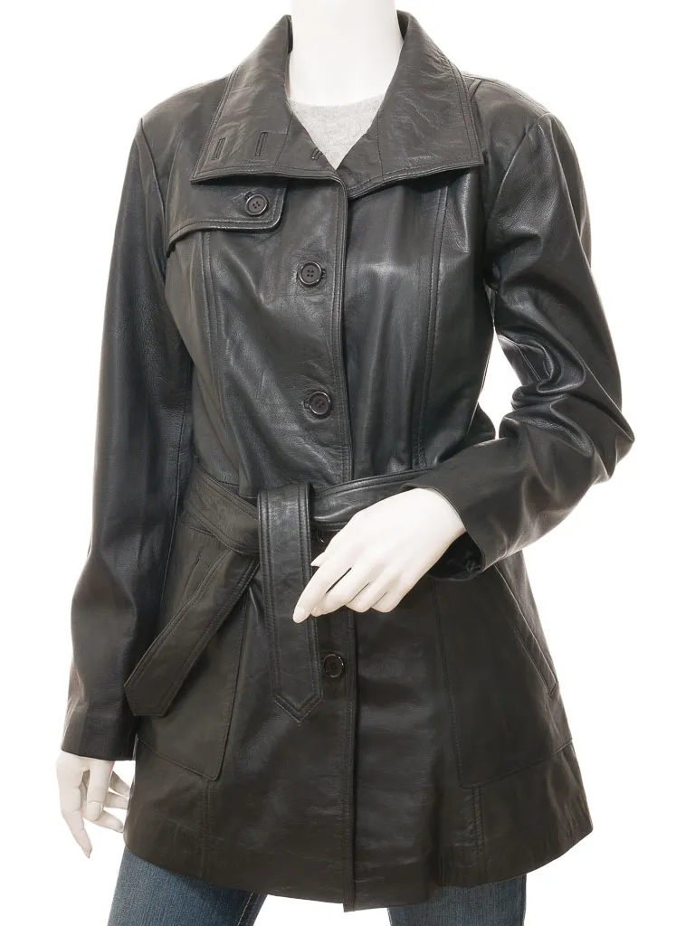 WOMENS LEATHER TRENCH COAT IN BLACK: CAMPBELL