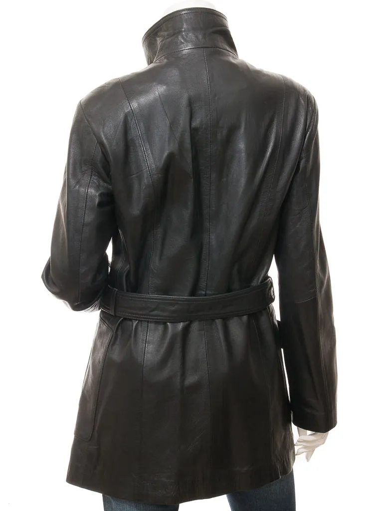 WOMENS LEATHER TRENCH COAT IN BLACK: CAMPBELL