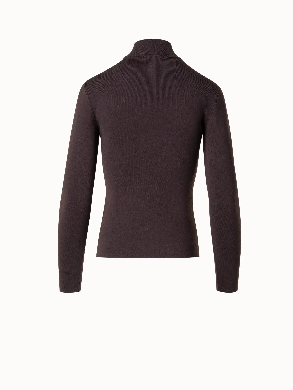 Wool Silk Sweater with Slit Mock Neck