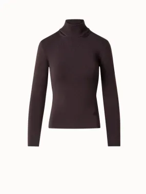 Wool Silk Sweater with Slit Mock Neck