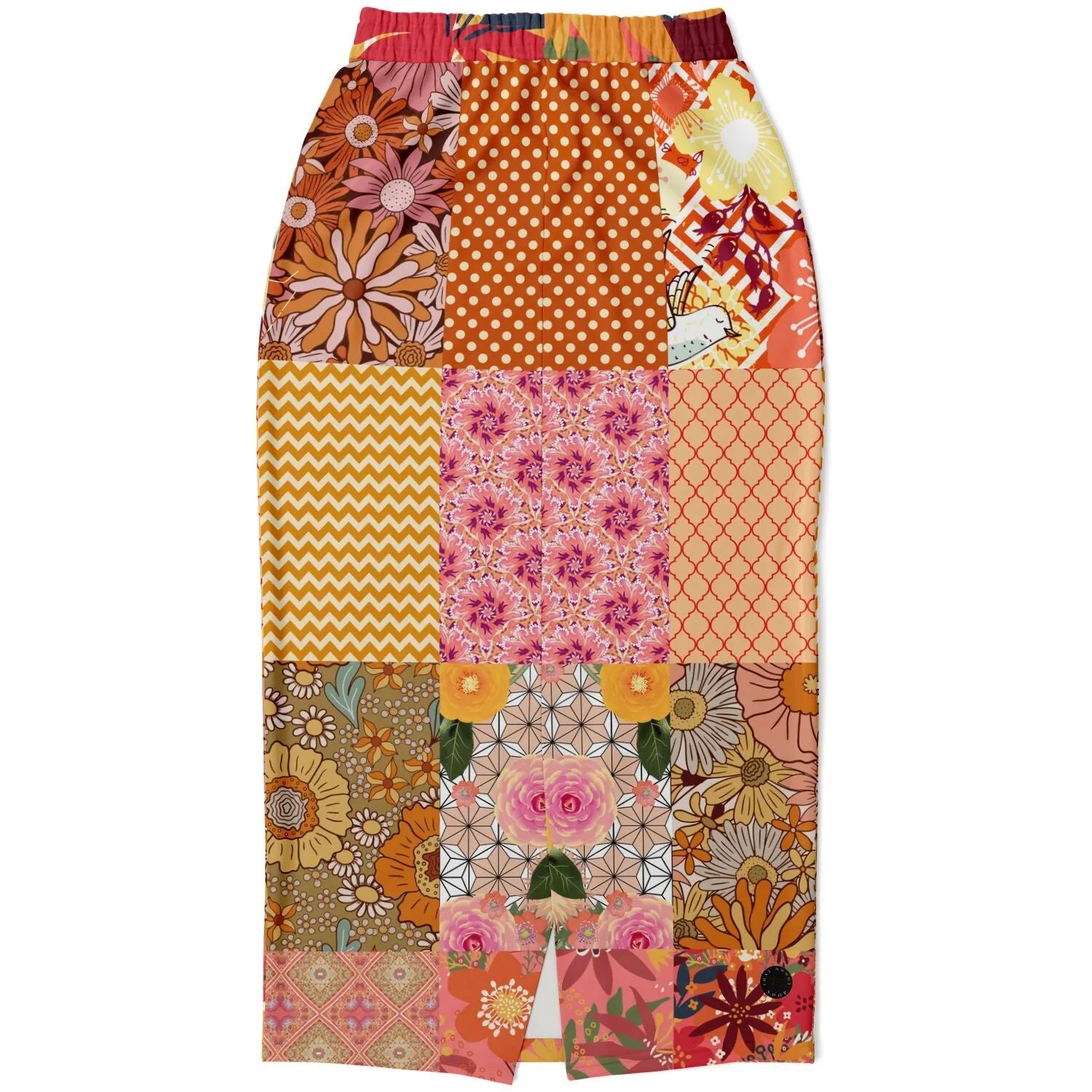 Yogananda Red Floral Patchwork Eco-Poly Long Pocket Skirt